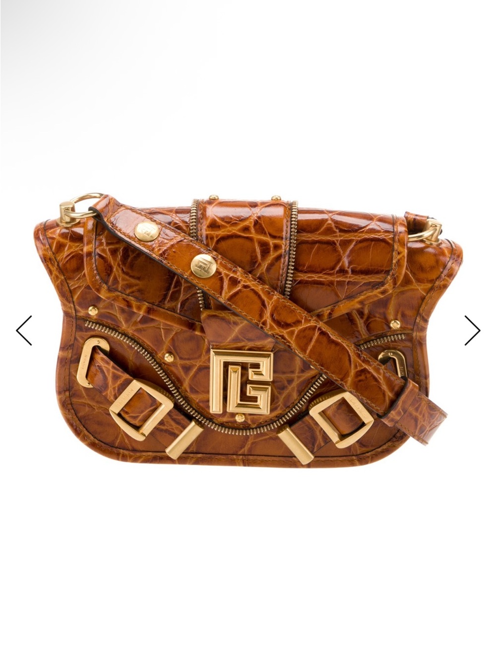 Givenchy Croc-Embossed Tan Leather Shoulder Bag with Gold Hardware